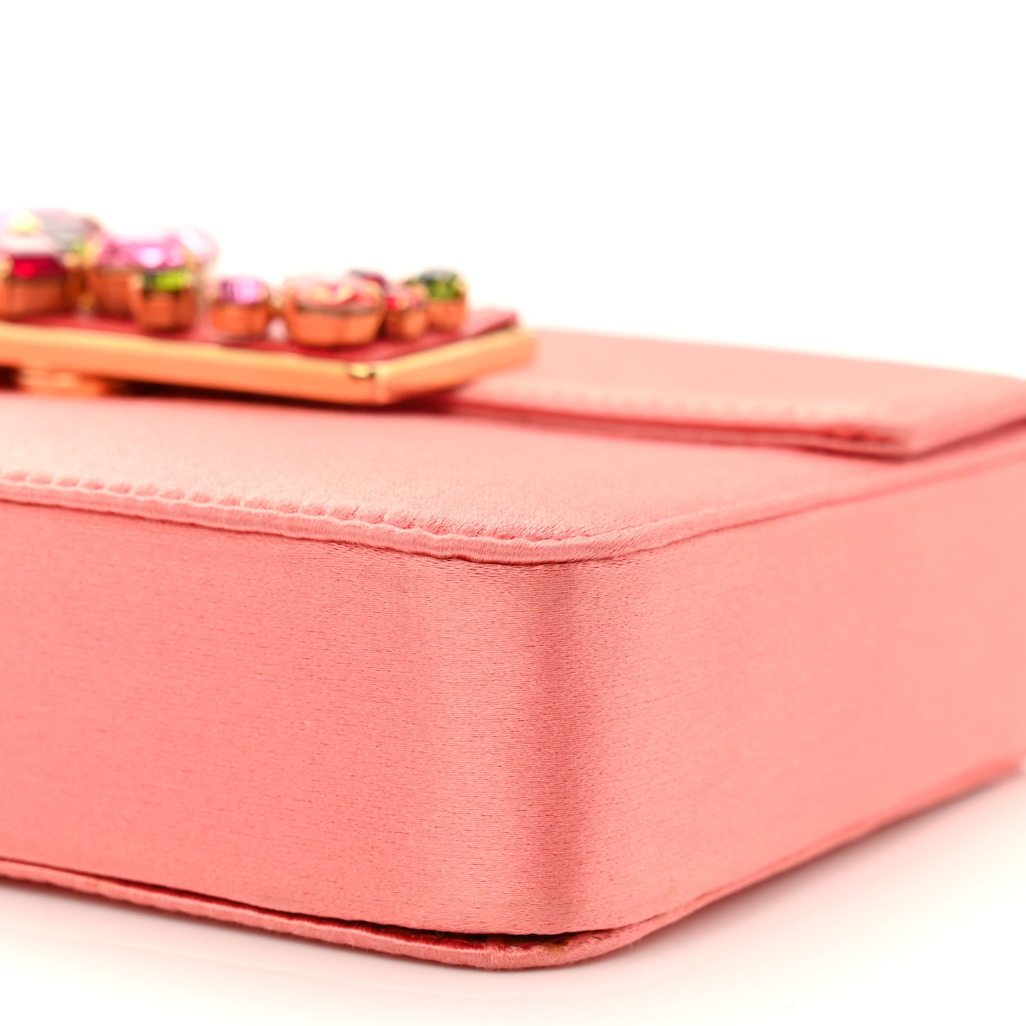 Satin Raso Stones Embellished Top Handle Bag Corallo