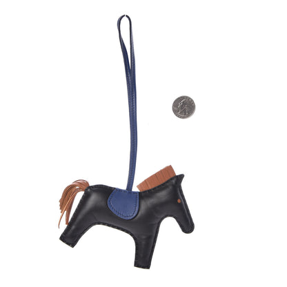 Hermes Milo Lambskin Grigri Rodeo Horse Bag Charm MM Black Bleu Saphir Gold 2 of 4