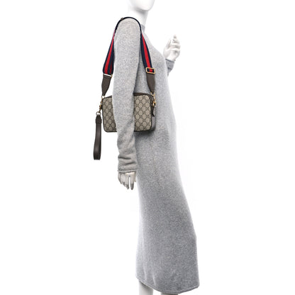 Gucci GG Supreme Monogram Textured Dollar Calfskin Web Ophidia Wristlet Shoulder Bag Beige Ebony New Acero 2 of 13