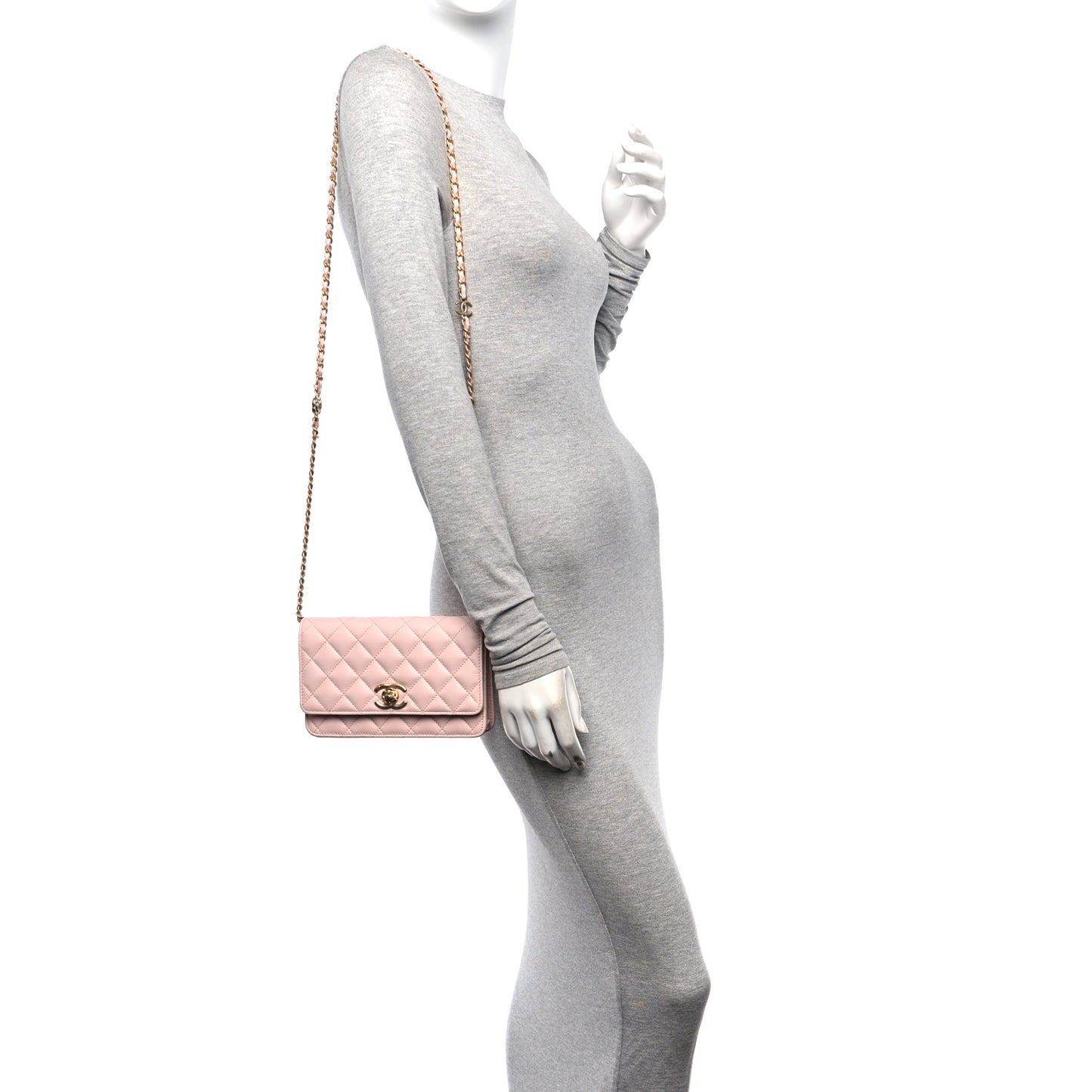 Caviar Quilted Camellia Wallet On Chain WOC Light Pink