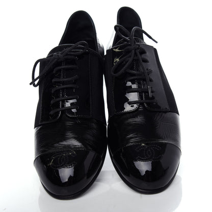 Chanel Goatskin Patent Womens CC Cap Toe Lace Up Oxfords 36.5 Black 5 of 11