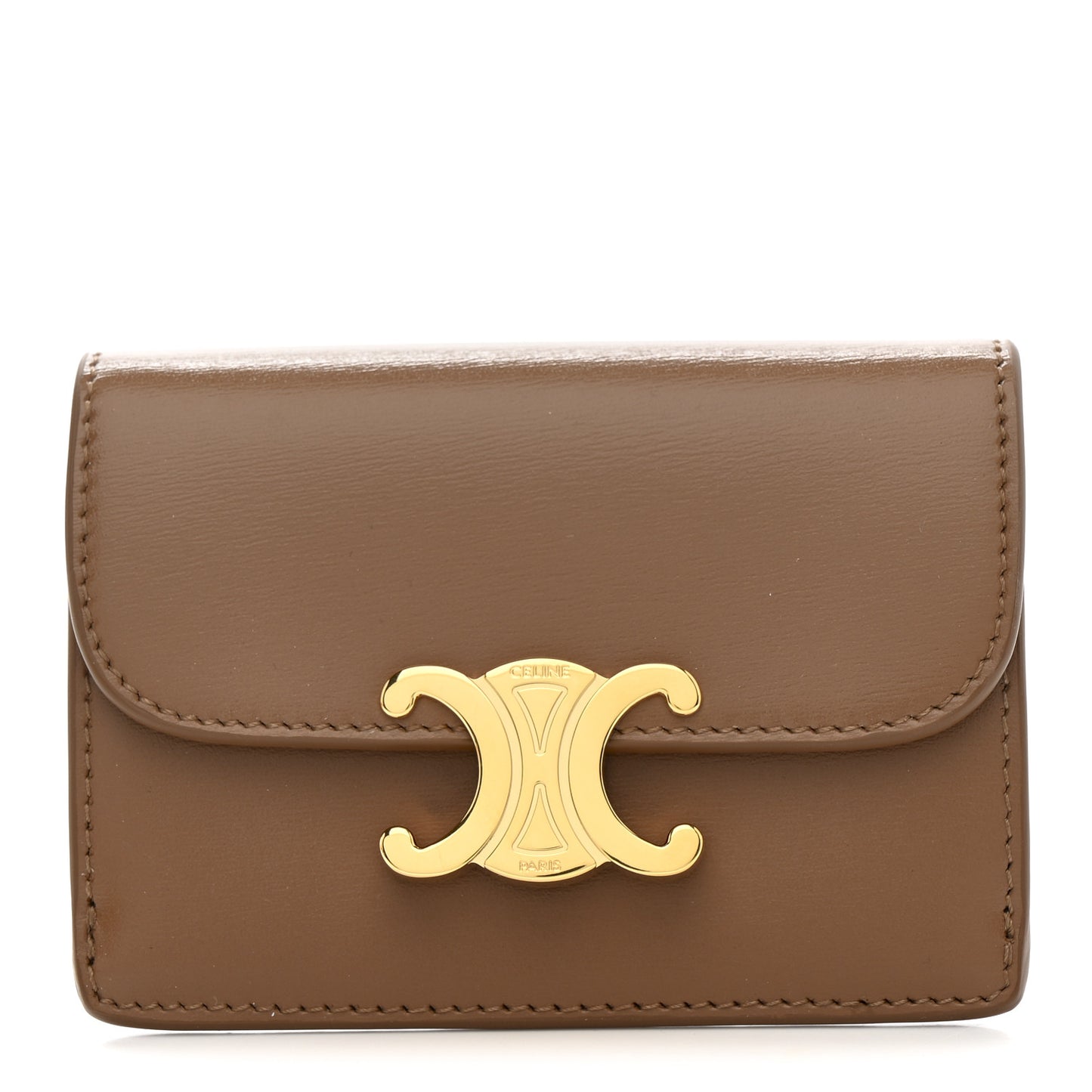 Shiny Calfskin Triomphe Flap Card Holder Bronze