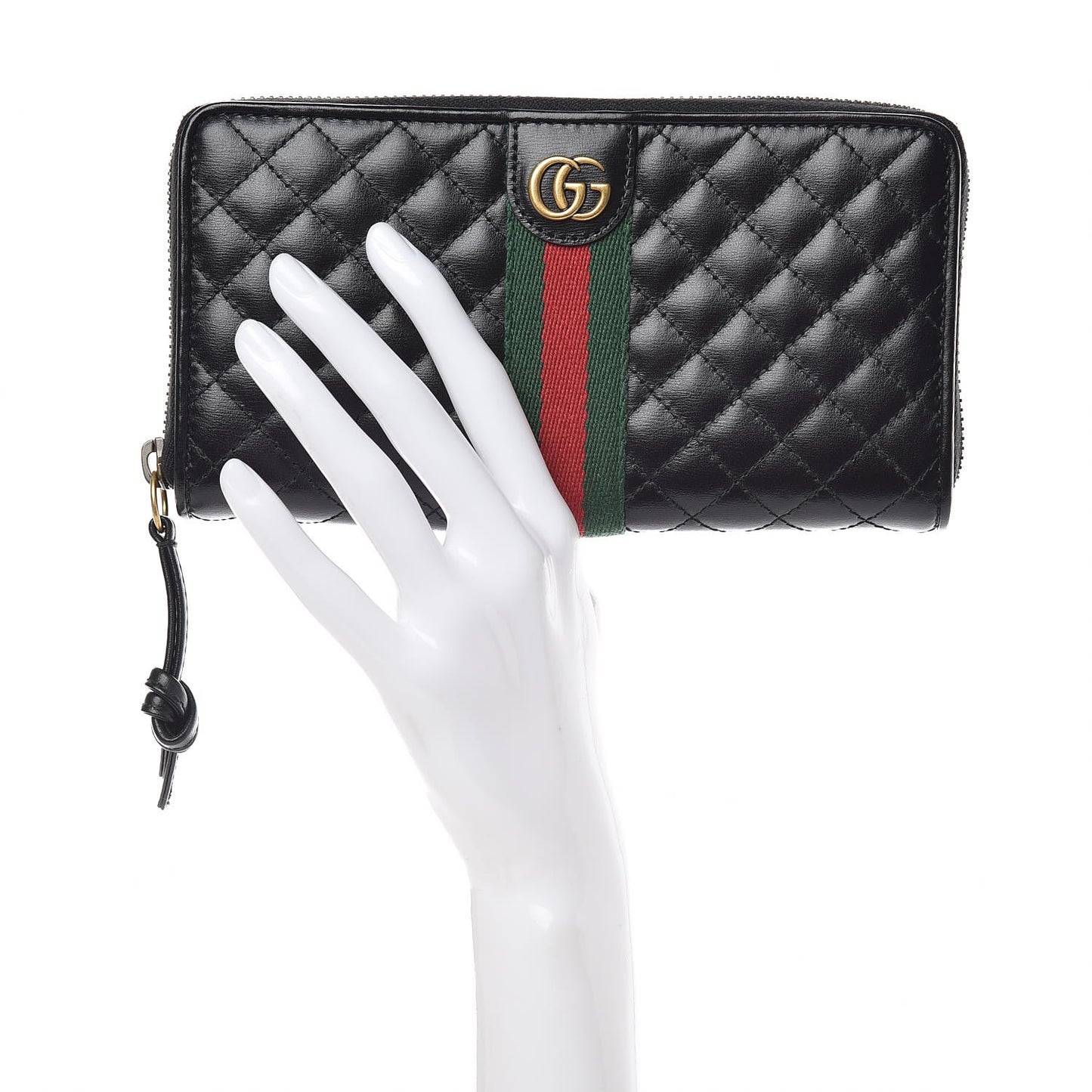 Calfskin Web Trapuntata GG Zip Around Wallet Black