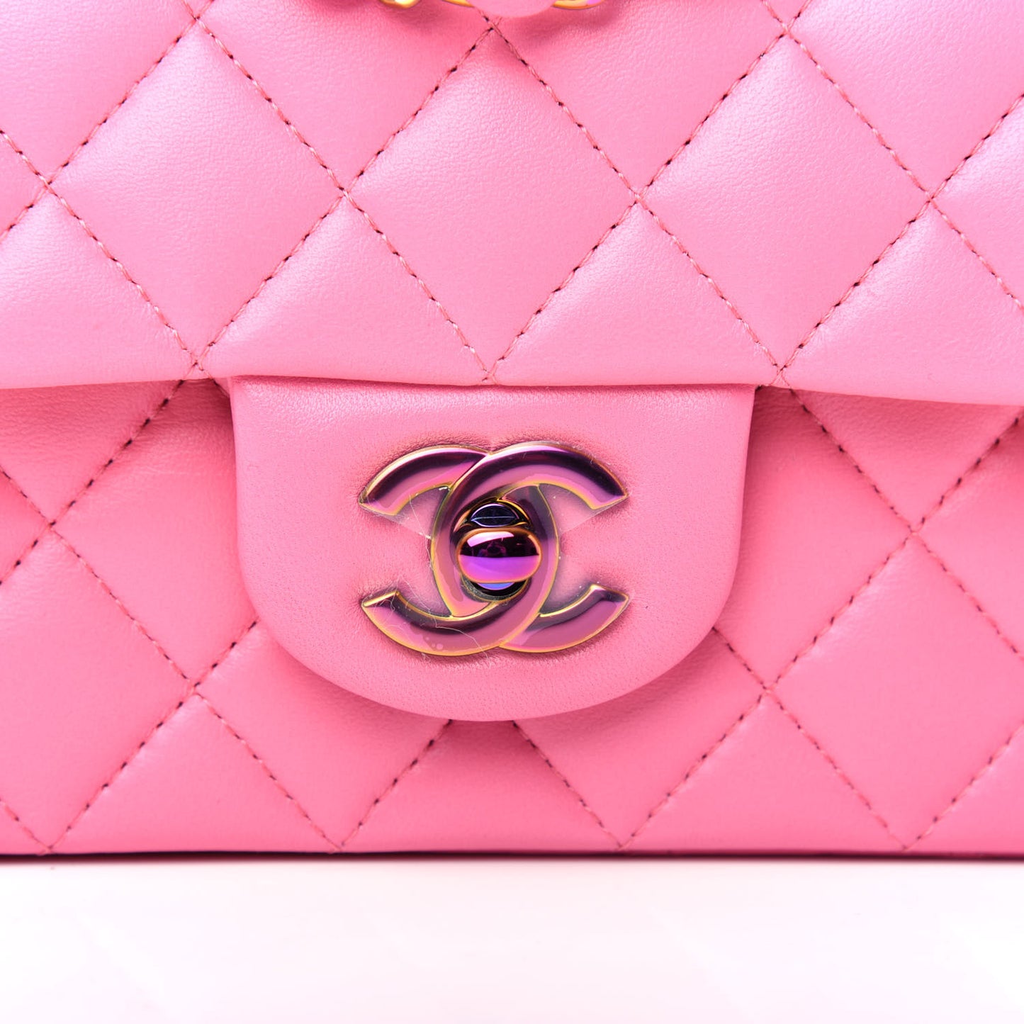Lambskin Quilted Mini Rectangular Flap Pink Yellow