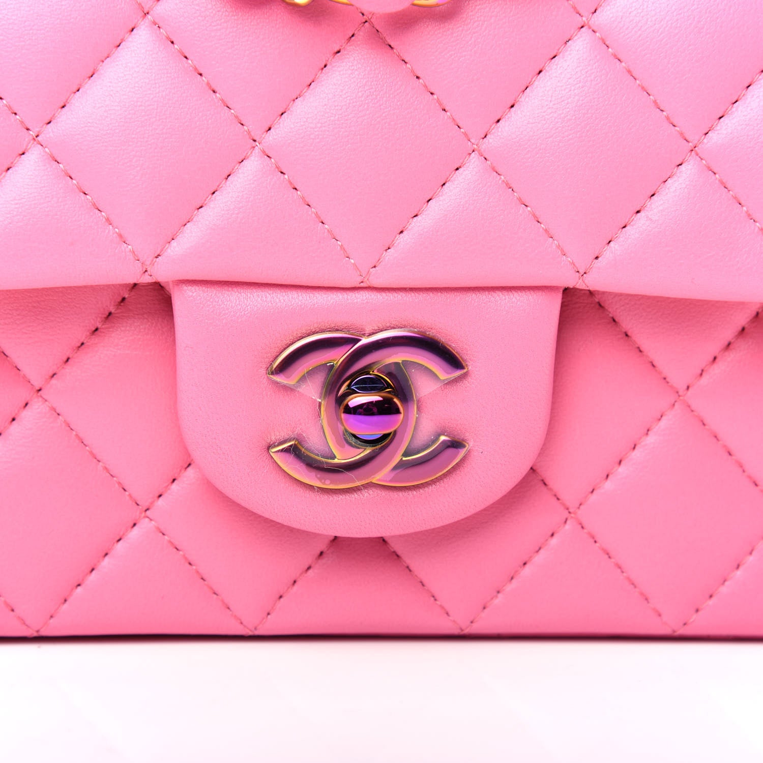 Chanel Lambskin Quilted Mini Rectangular Flap Pink Yellow 10 of 10