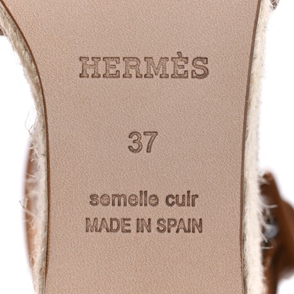 Hermes Goatskin Elda Espadrille Wedge Sandals 37 Natural 8 of 9