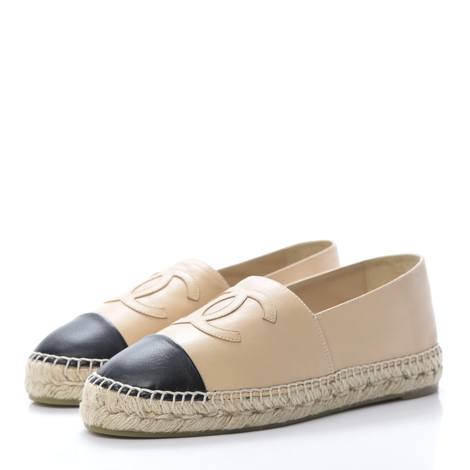 Chanel Lambskin CC Espadrilles 39 Beige Black 3 of 10