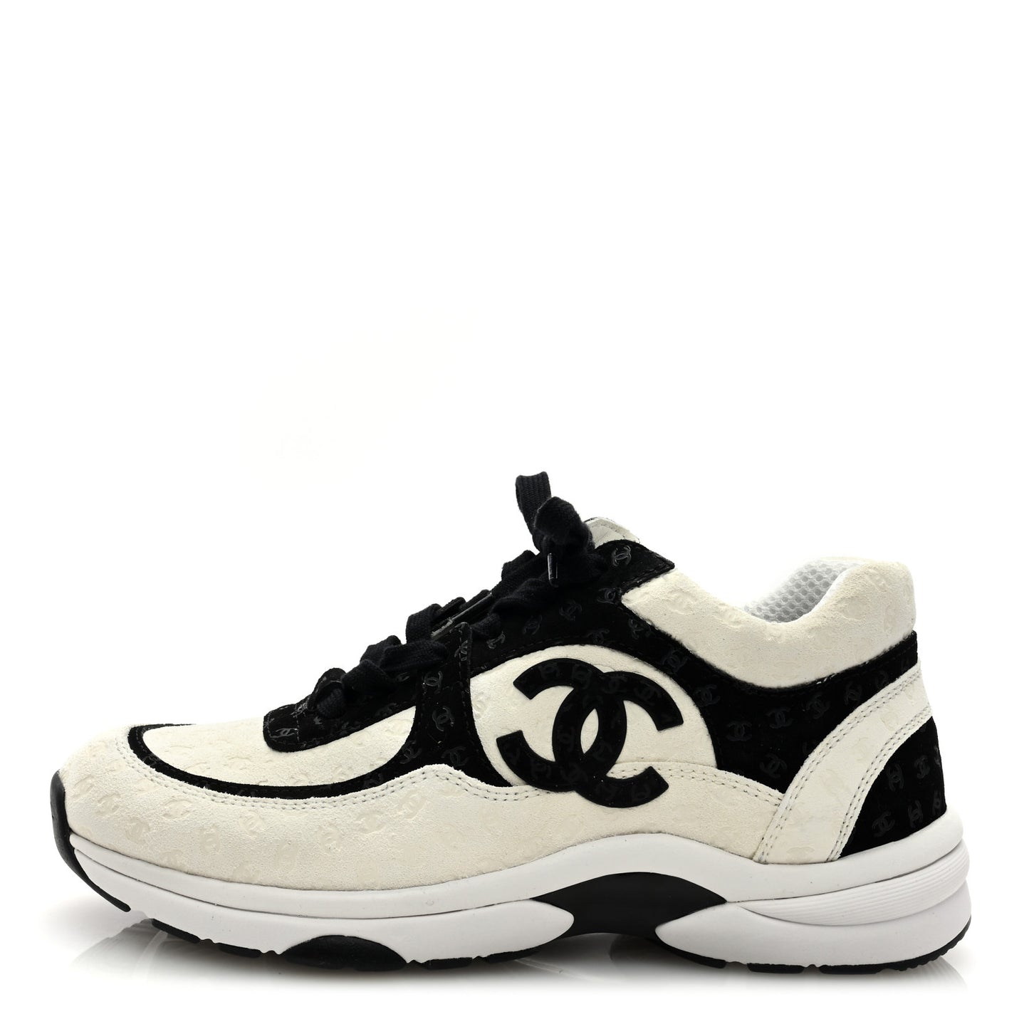 Fabric Suede Calfskin CC Sneakers 39 White Black