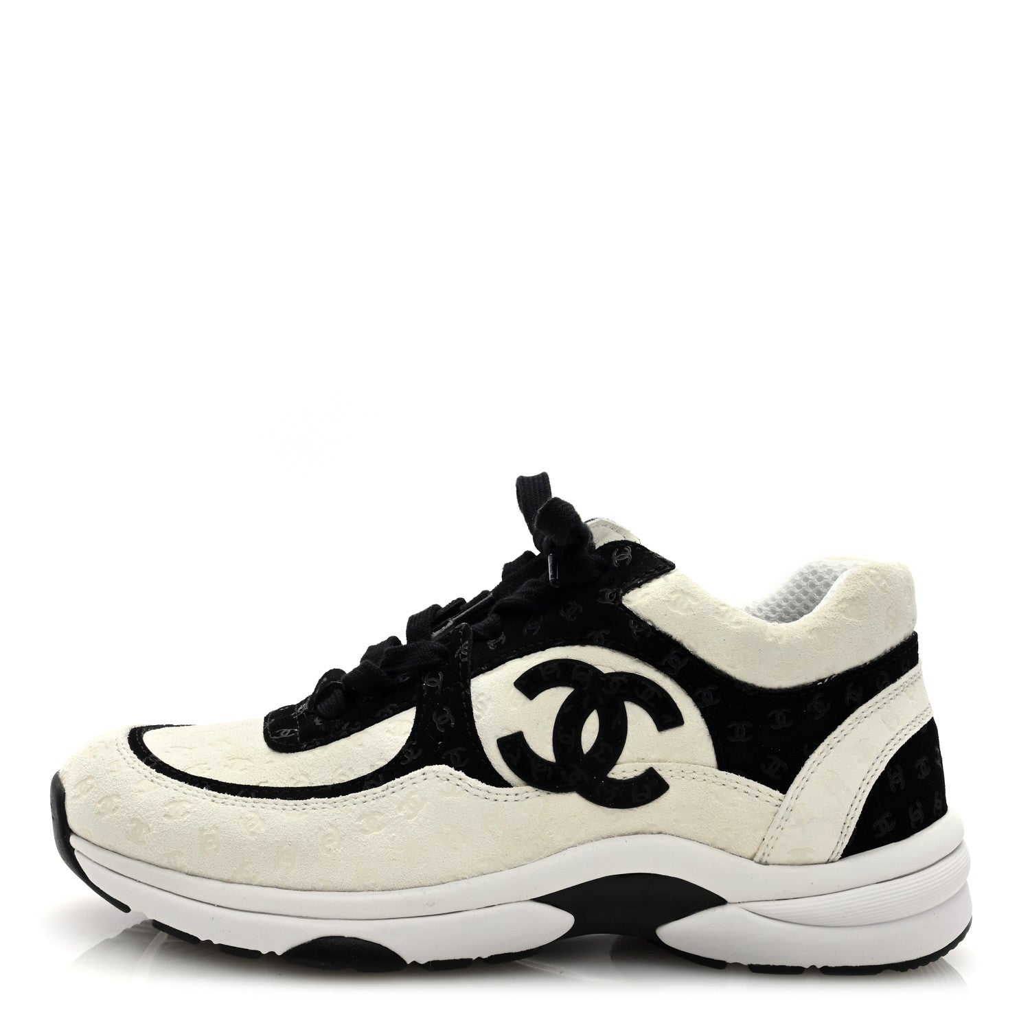 Chanel Fabric Suede Calfskin CC Sneakers 39 White Black 1 of 8