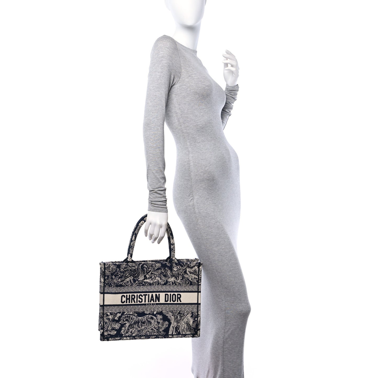 Canvas Embroidered Medium Toile De Jouy Reverse Book Tote Blue