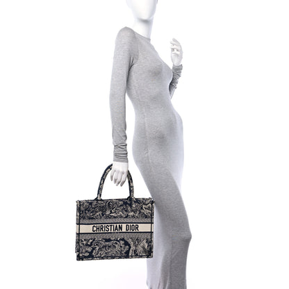 Christian Dior Canvas Embroidered Medium Toile De Jouy Reverse Book Tote Blue 2 of 12