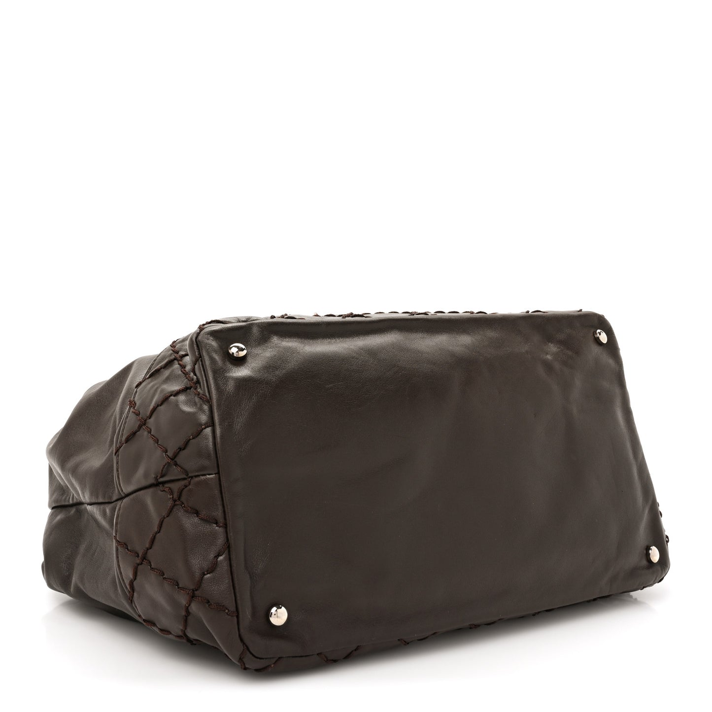 Calfskin Drawstring CC Bucket Bag Dark Brown