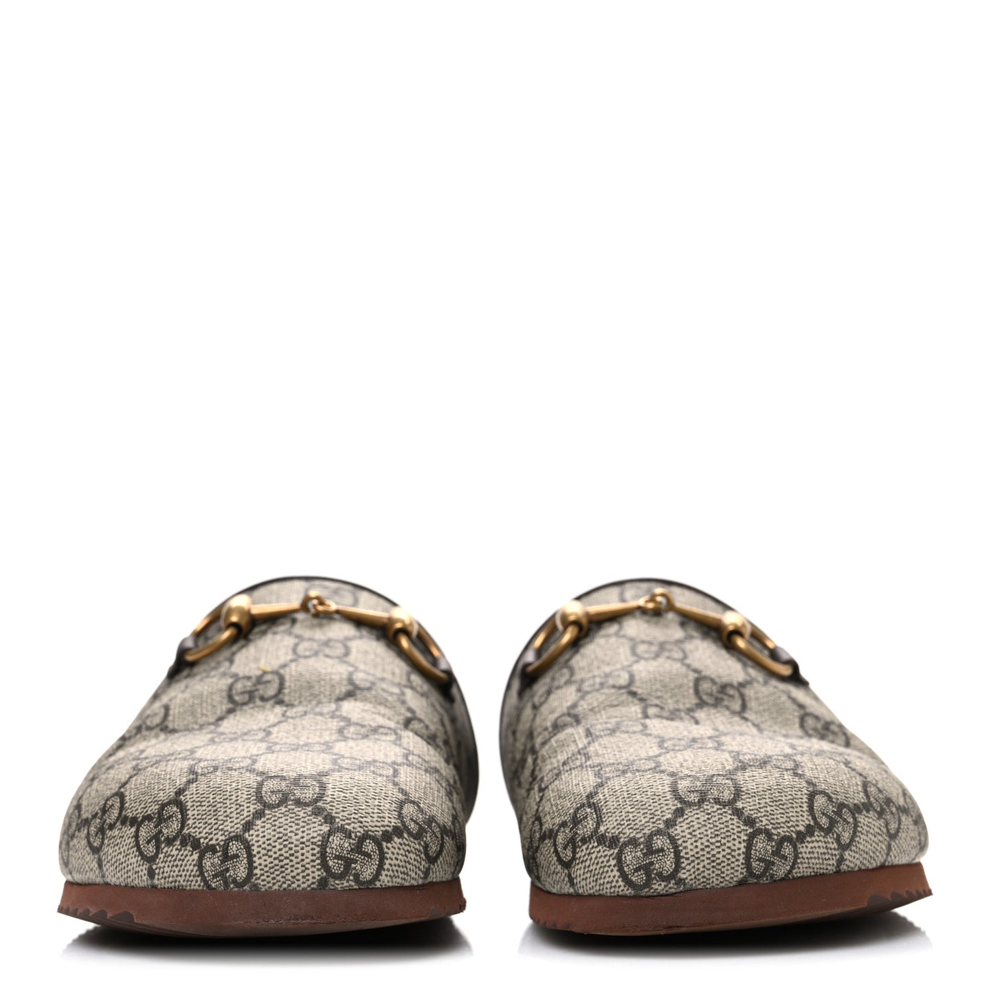 GG Supreme Monogram Miro Soft Calfskin Womens Horsebit Slippers 38.5 Beige Ebony New Acero