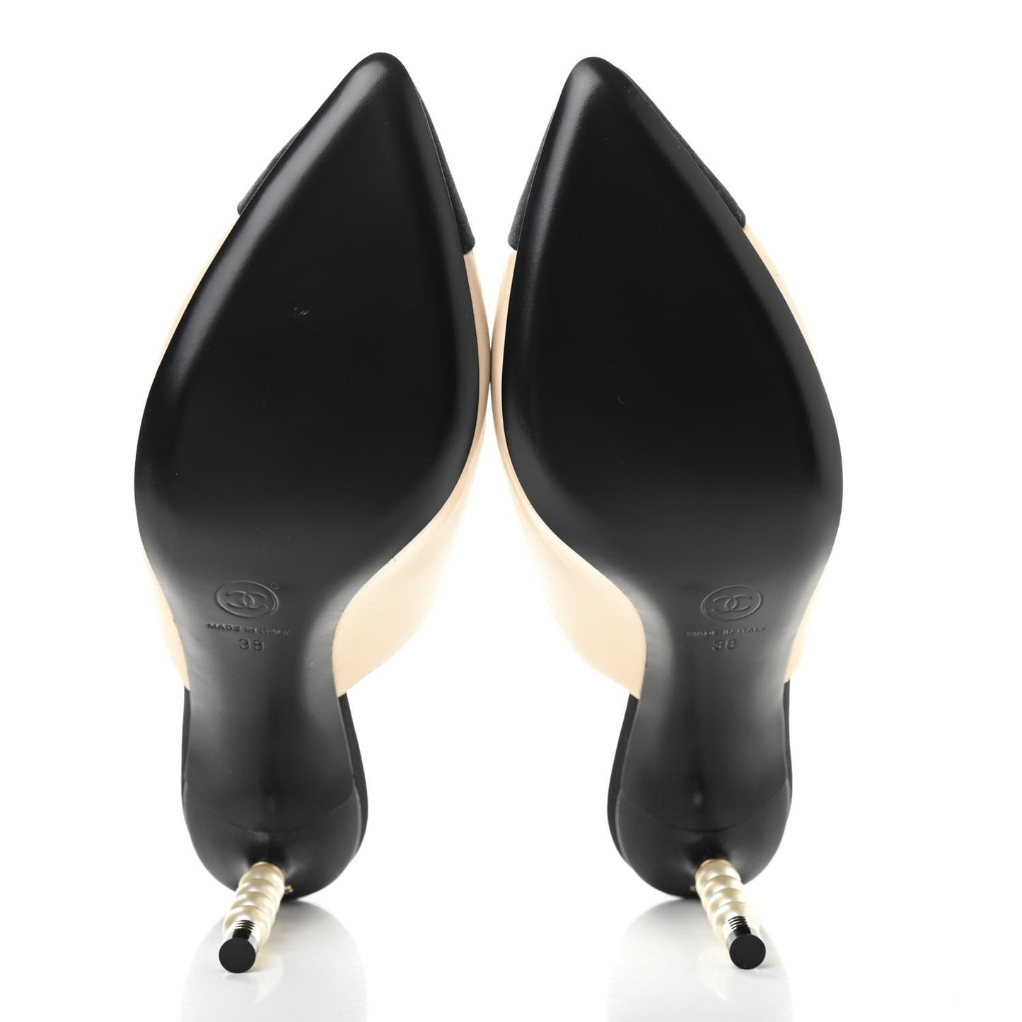 Lambskin Grosgrain Cap Toe Pearl Mule 38 Beige Black