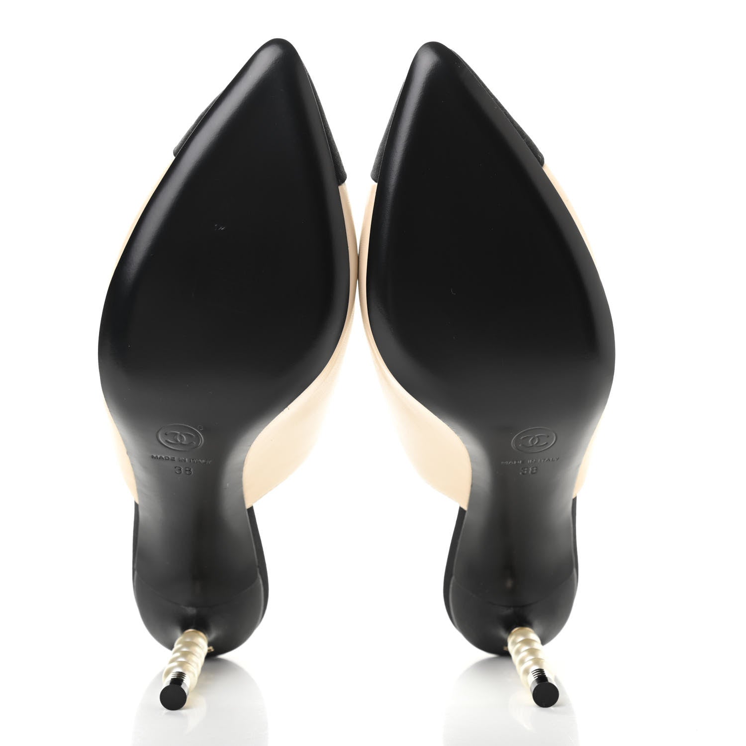 Chanel Lambskin Grosgrain Cap Toe Pearl Mule 38 Beige Black 5 of 8
