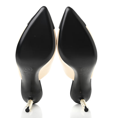 Chanel Lambskin Grosgrain Cap Toe Pearl Mule 38 Beige Black 5 of 8