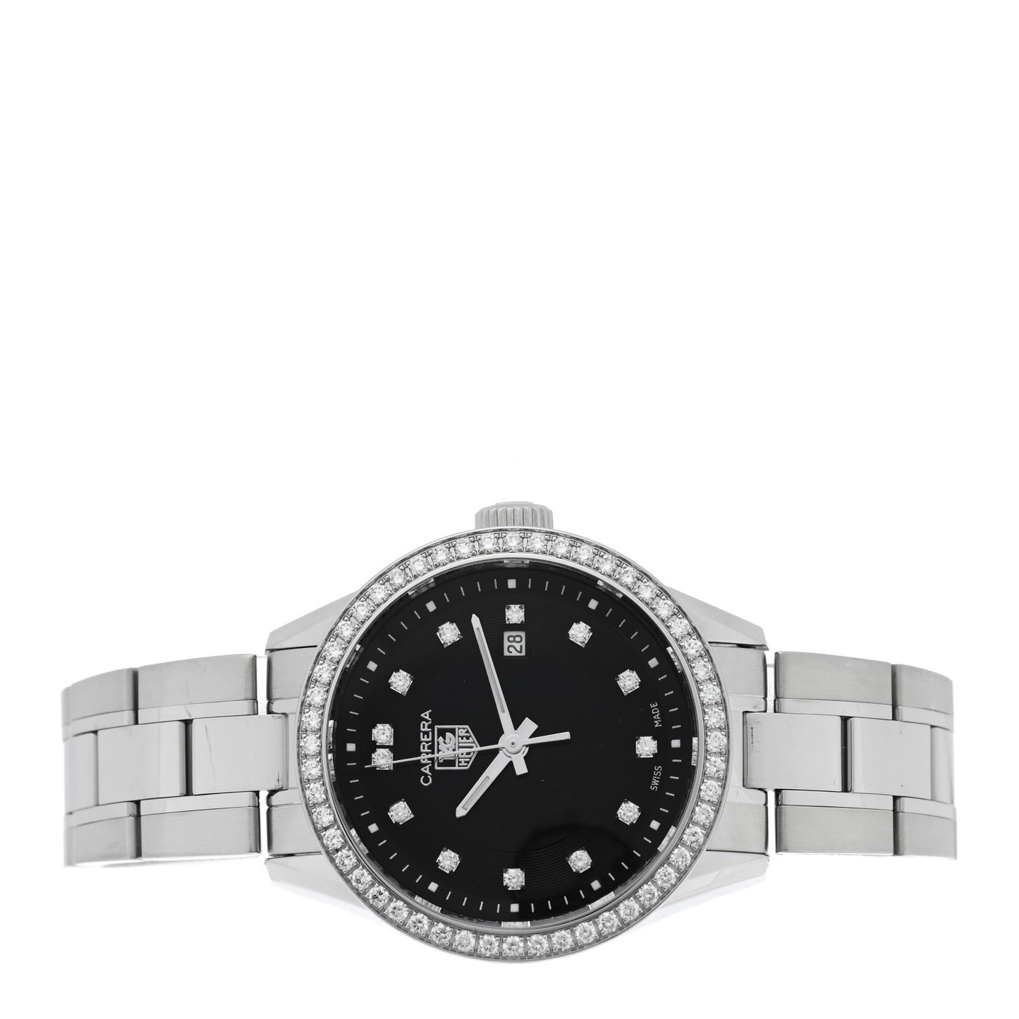 Stainless Steel Diamond Bezel 28mm Carrera Lady Quartz Watch Black WV1412