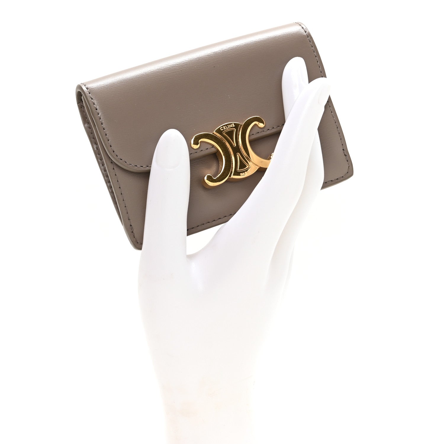 Celine Shiny Calfskin Triomphe Flap Card Holder Pebble 1980496