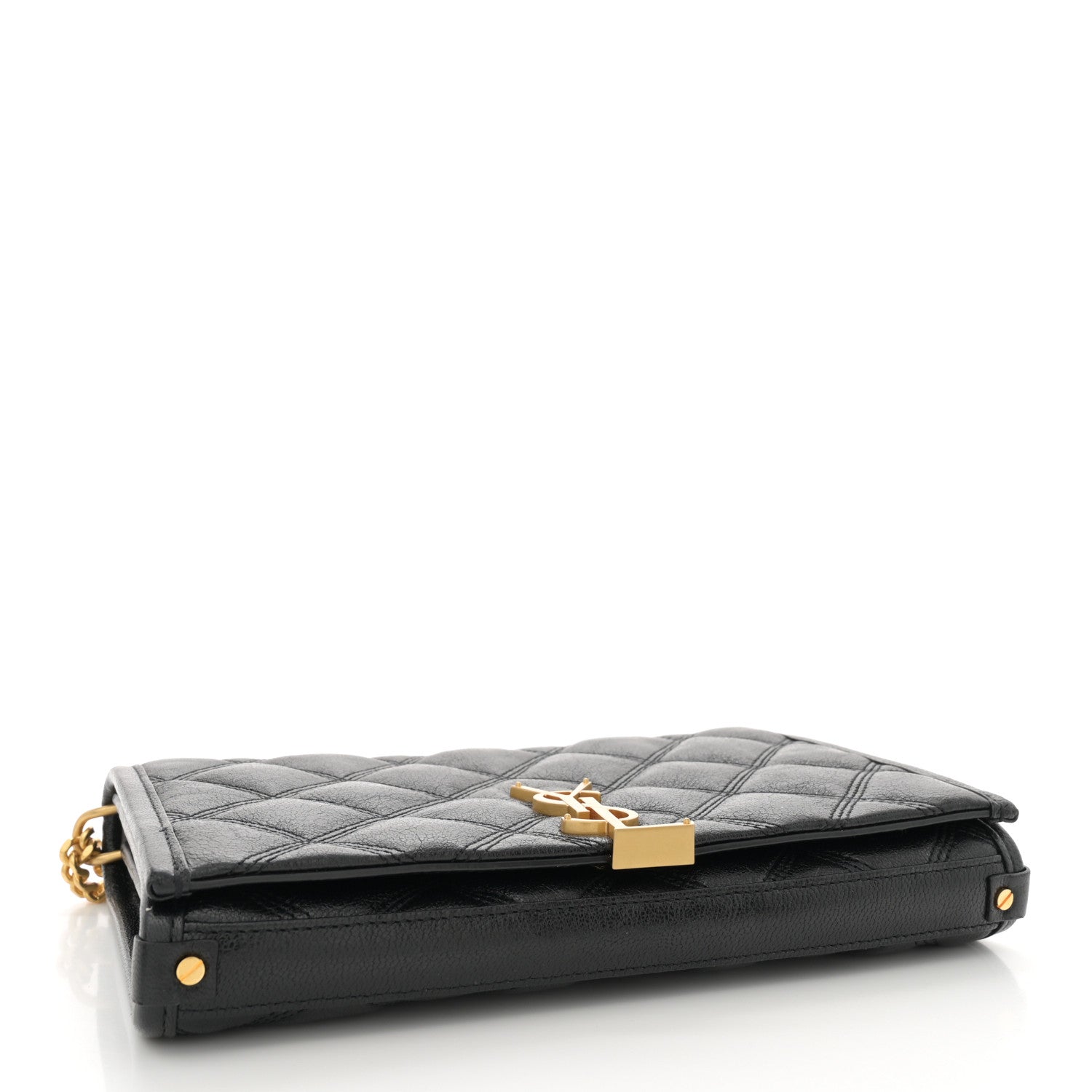 Saint Laurent Lambskin Diamond Quilted Becky Chain Wallet Black 4 of 12