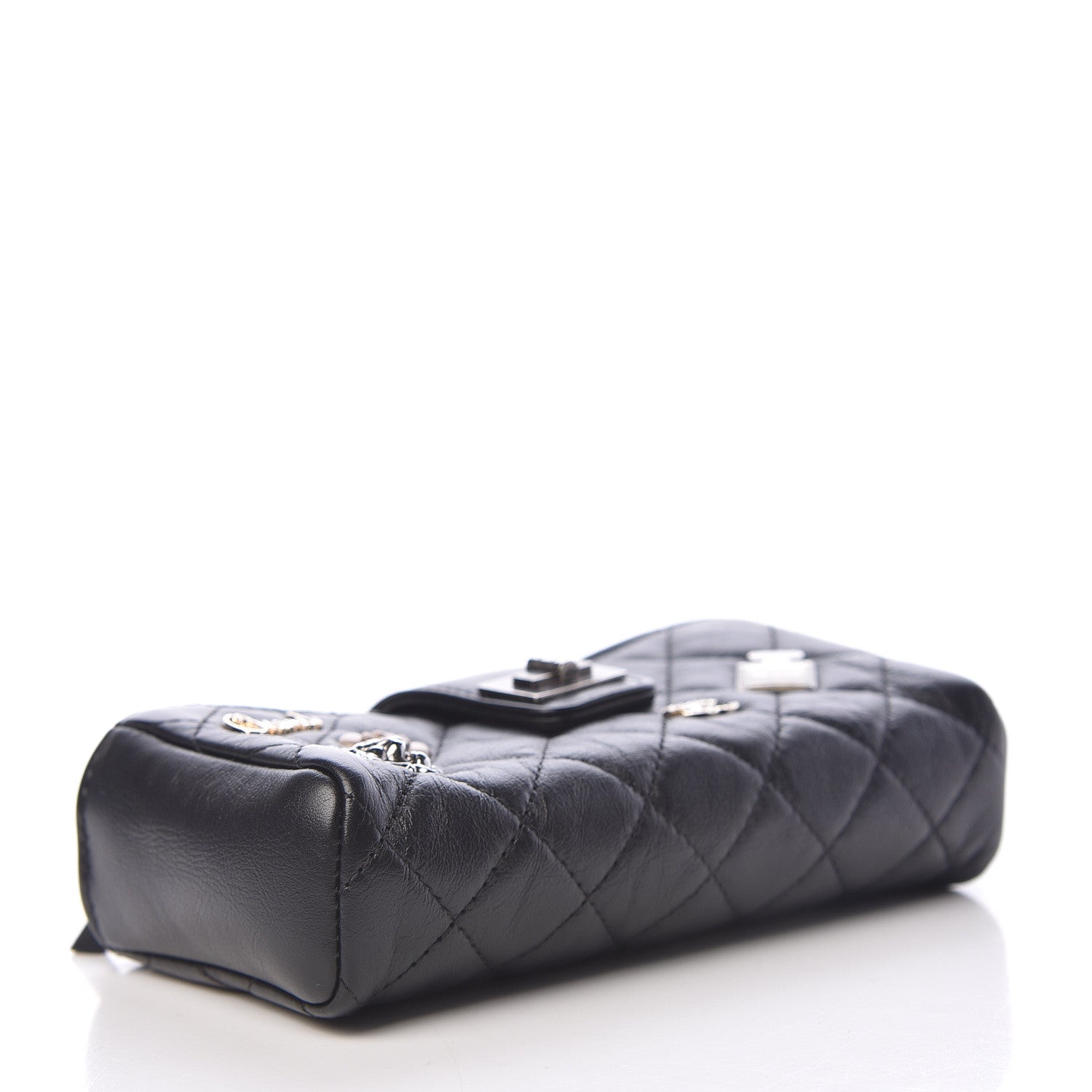 Chanel Aged Calfskin Quilted Lucky Charms Mini Phone Holder Clutch Black 4 of 11