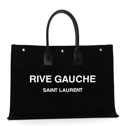 Saint Laurent Linen Calfskin Rive Gauche Tote Black 1 of 15