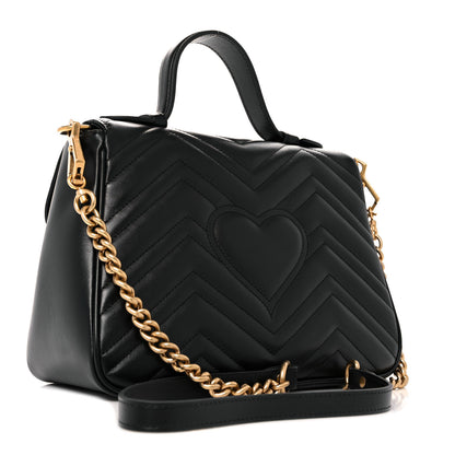 Gucci Calfskin Matelasse Small GG Marmont Top Handle Shoulder Bag Black 3 of 9