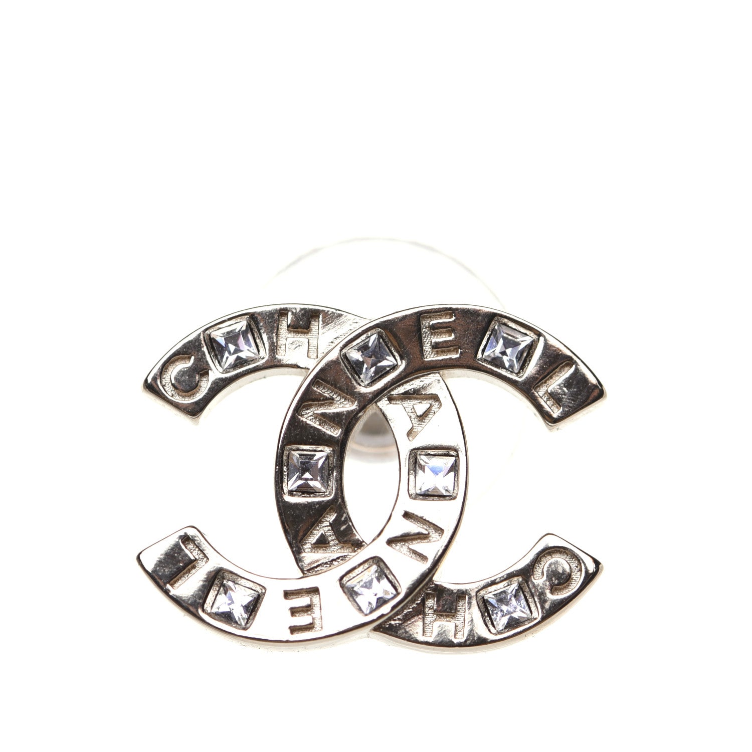 Chanel Crystal Metal CC Paris Button Stud Earrings Gold 7 of 7