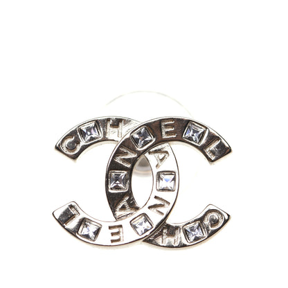 Chanel Crystal Metal CC Paris Button Stud Earrings Gold 7 of 7