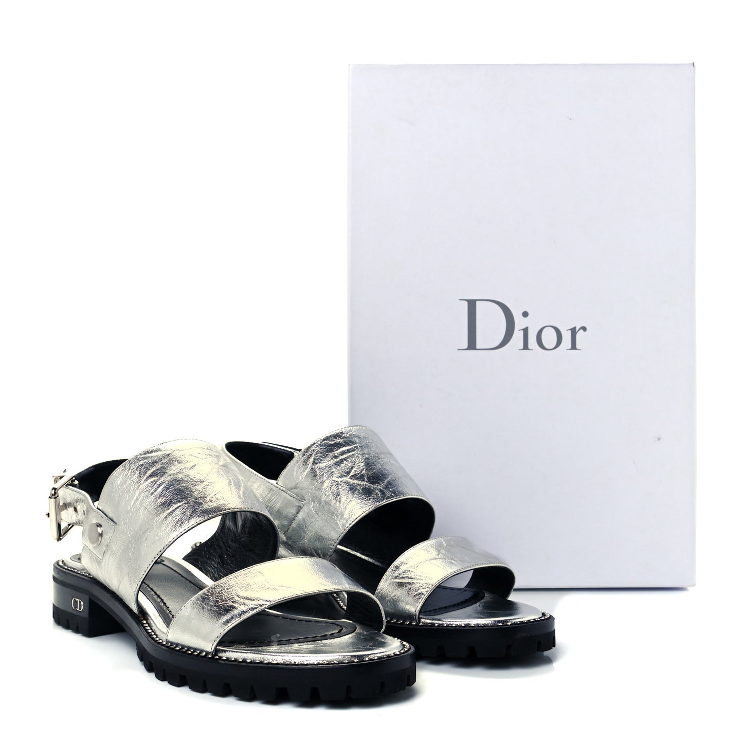 Crinkled Lambskin Crystal Dior Wanted Sandals 40 Argent