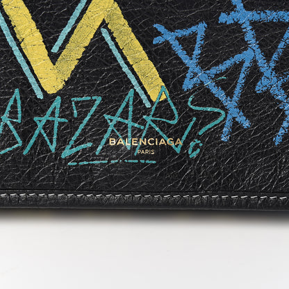 Balenciaga Agneau Arena Graffiti All Over Bazar Chain Shoulder Bag Black Multicolor 9 of 9