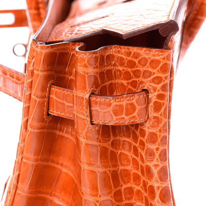 Hermes Shiny Porosus Crocodile Birkin 30 Orange 25 of 29