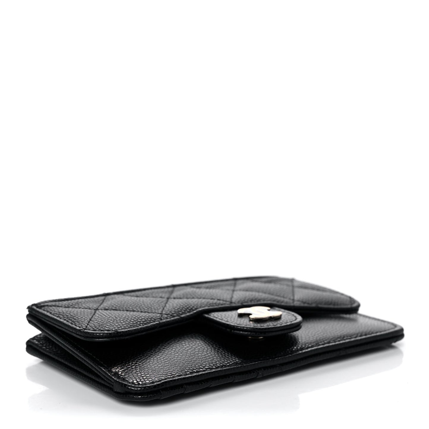 Caviar Quilted Flap Zip Card Holder Black
