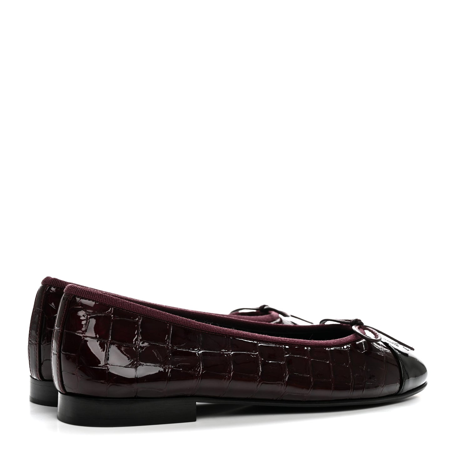 Patent Calfskin Crocodile Embossed Ballerina Flats 37.5 Dark Burgundy Black