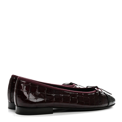 Chanel Patent Calfskin Crocodile Embossed Ballerina Flats 37.5 Dark Burgundy Black 5 of 10
