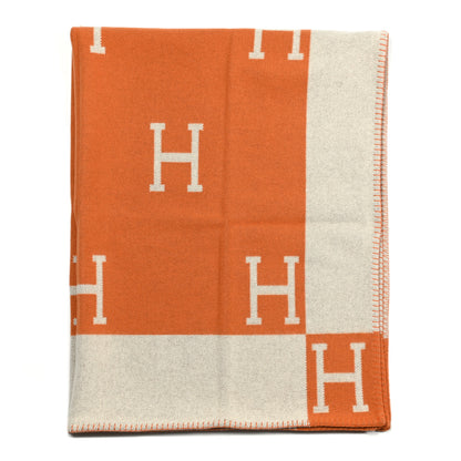Hermes Wool Cashmere Signature Classic Avalon Blanket Ecru Potiron 1 of 6