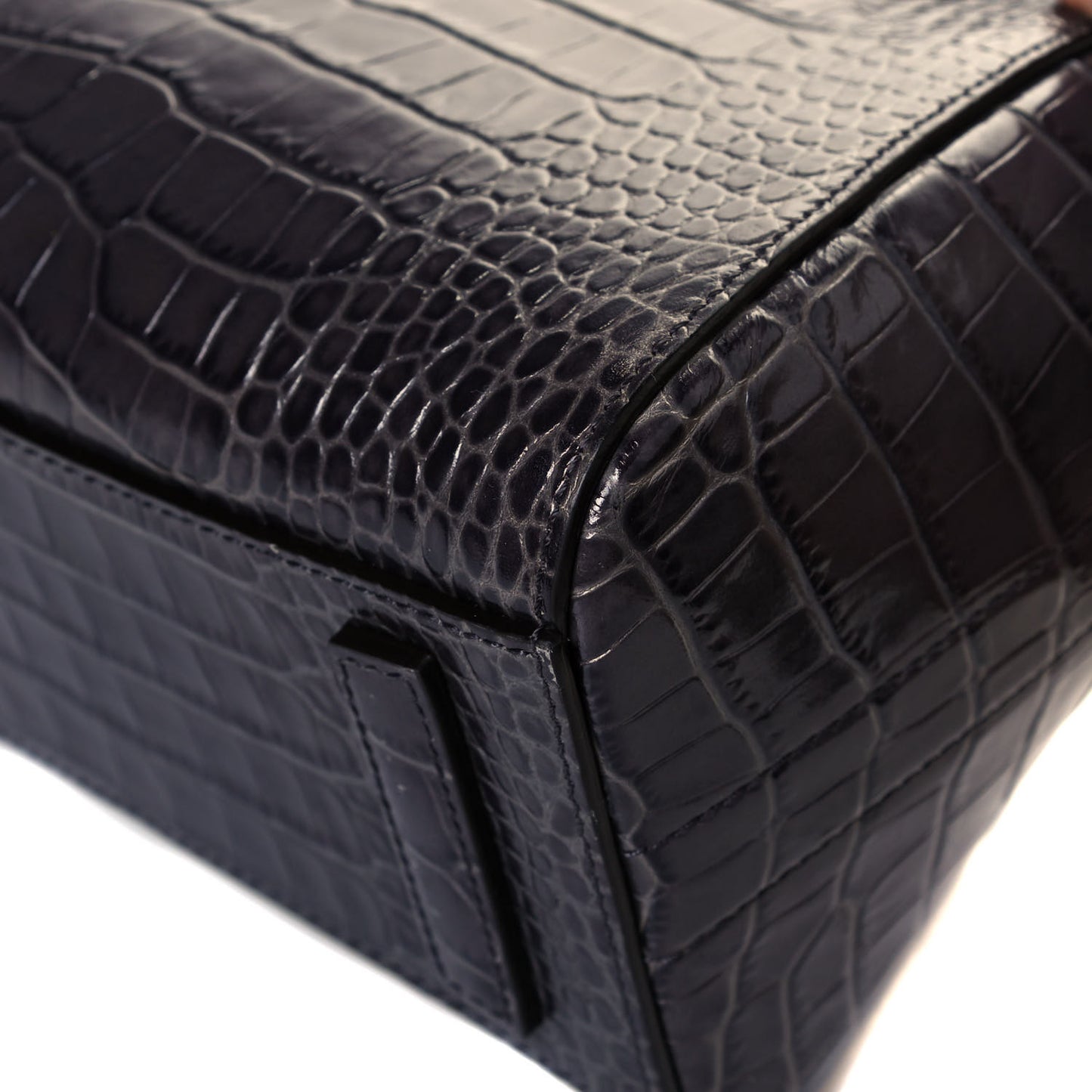Calfskin Crocodile Embossed Mini Antigona Storm Grey