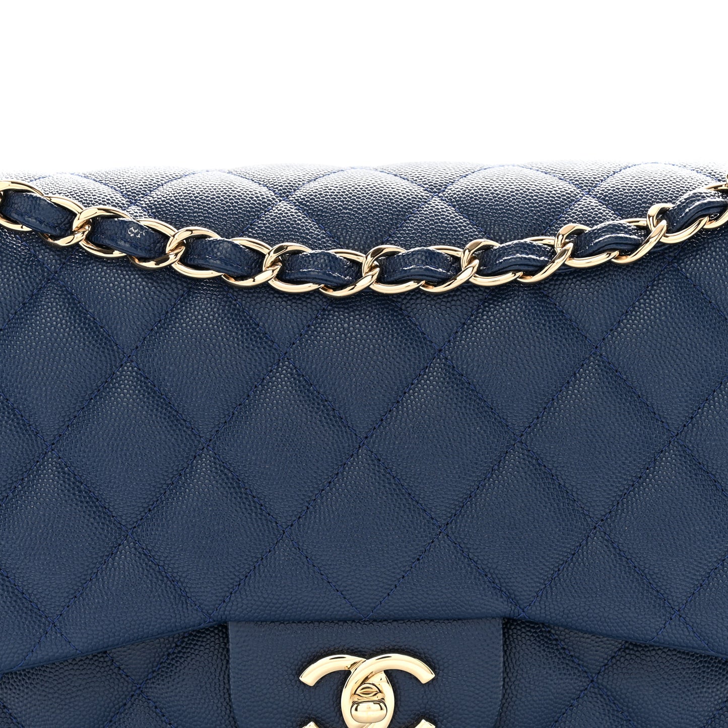 Caviar Quilted Jumbo Double Flap Navy Blue