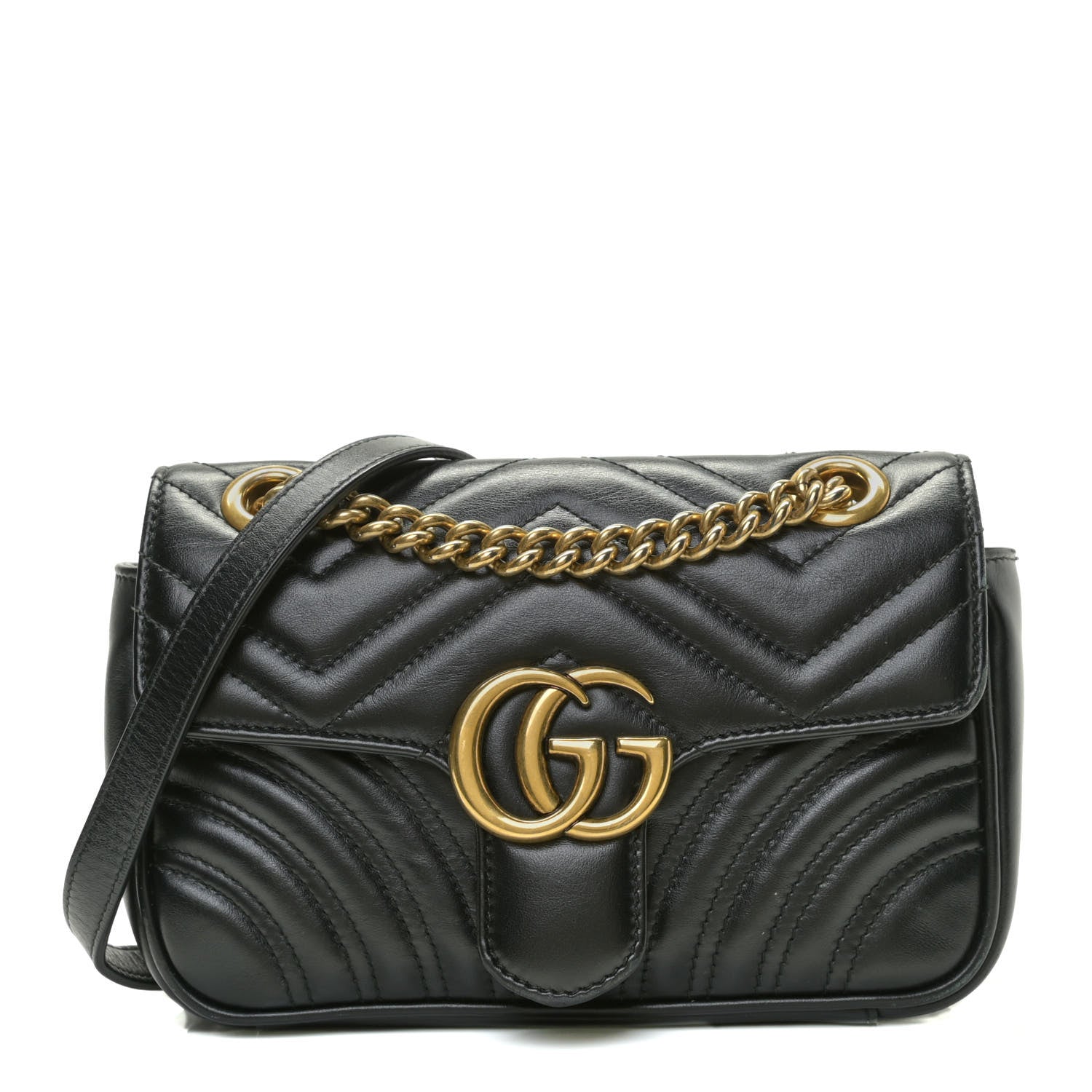 Gucci Calfskin Matelasse Mini GG Marmont Shoulder Bag Black 1 of 17
