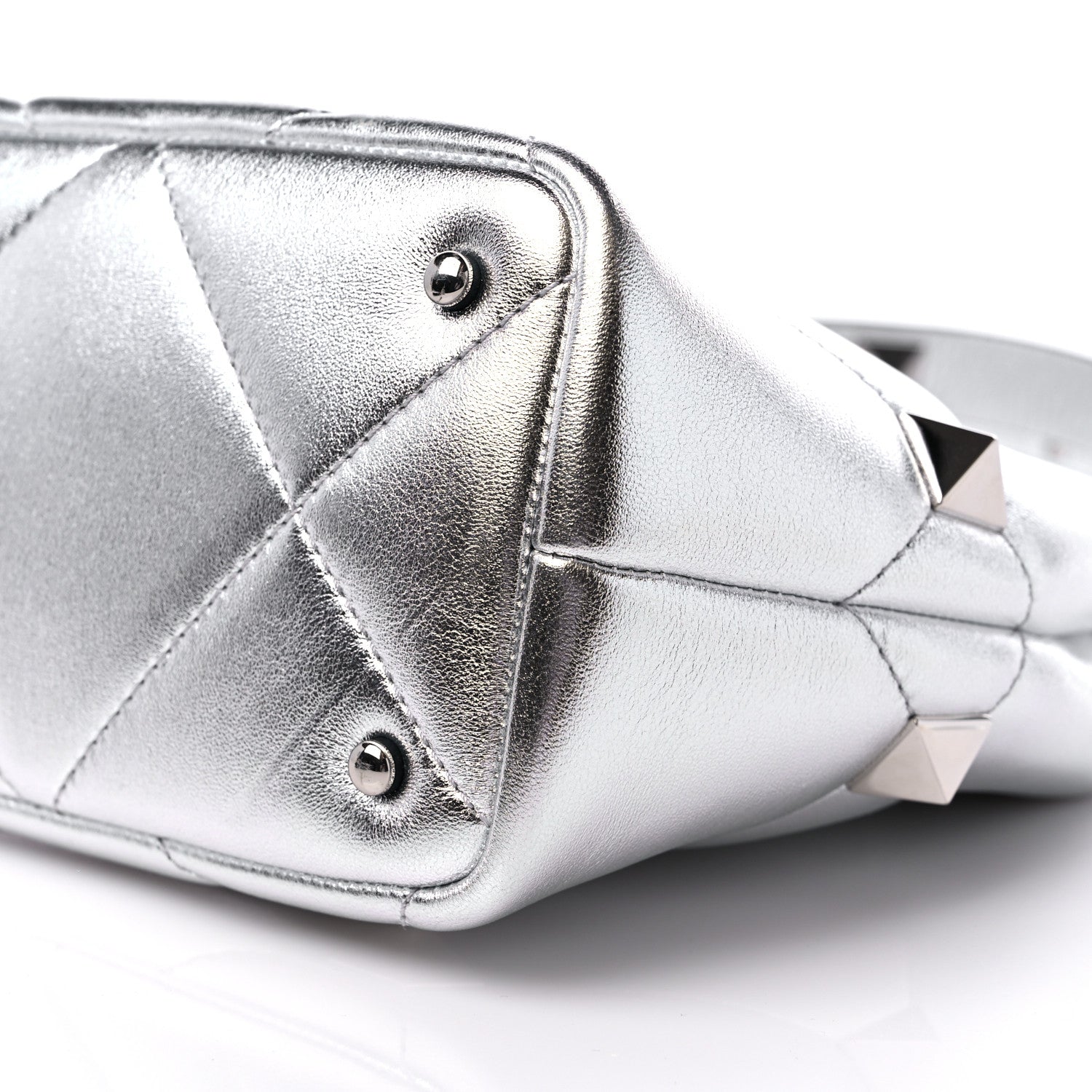 Valentino Garavani Metallic Nappa Small Roman Stud The Handle Bag Silver 8 of 9