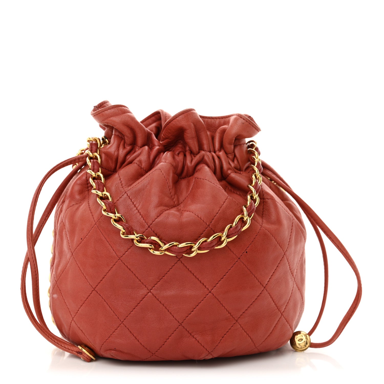 Chanel Lambskin Quilted Mini Drawstring Bucket Bag Red 1 of 15