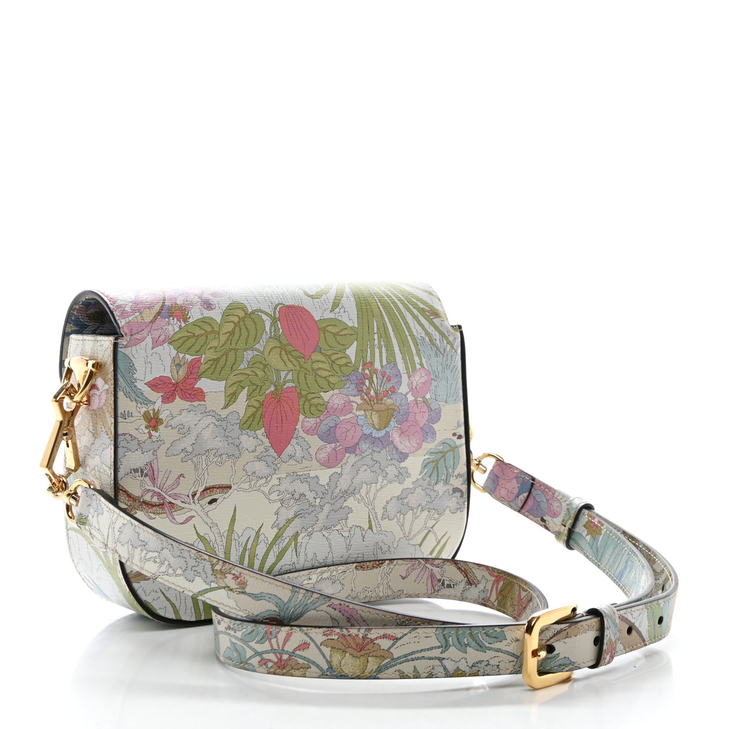 New Shangai Calfskin Tiger Savanah Web Mini Horsebit 1955 Shoulder Bag Chalky White Multicolor