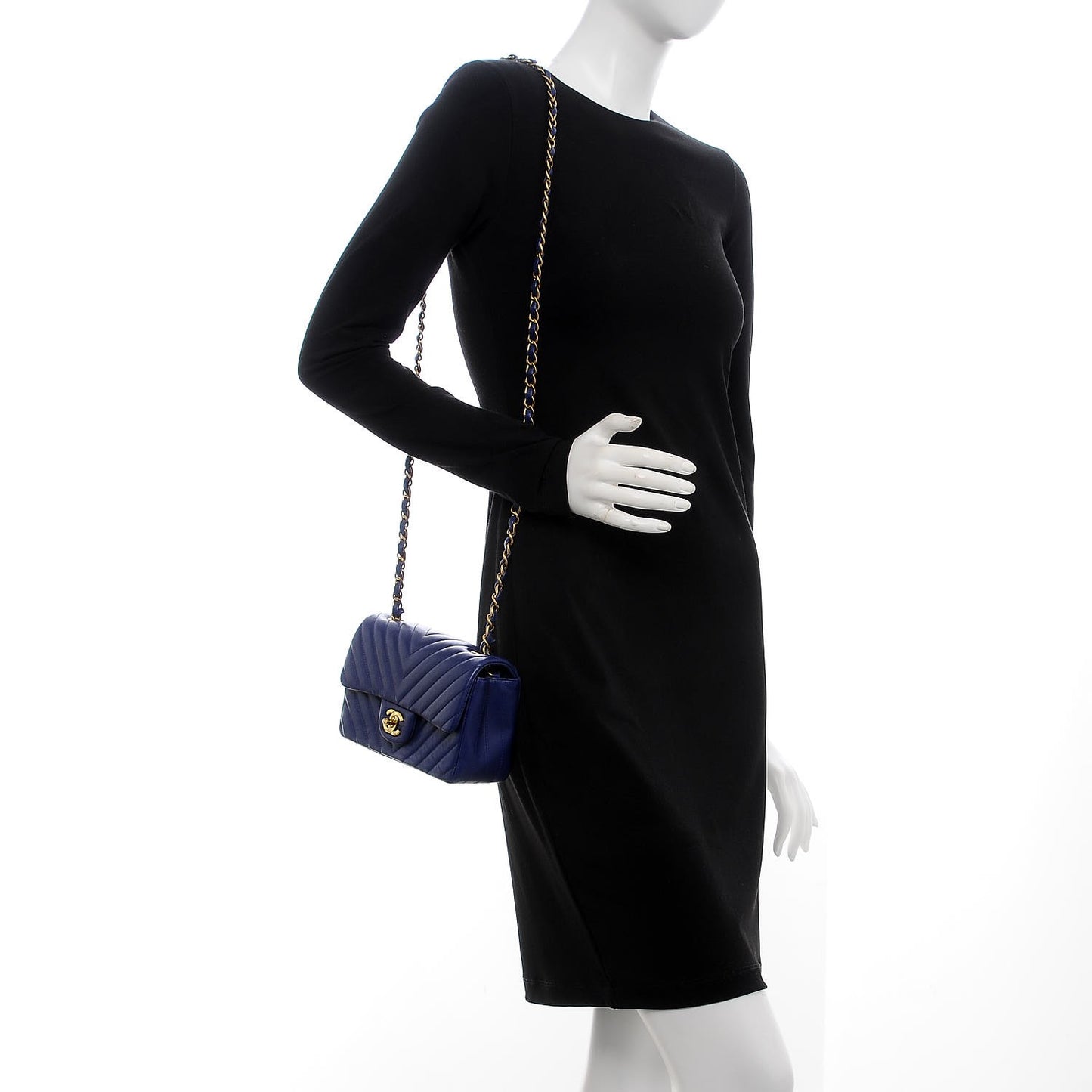 Lambskin Chevron Quilted Mini Rectangular Flap Blue