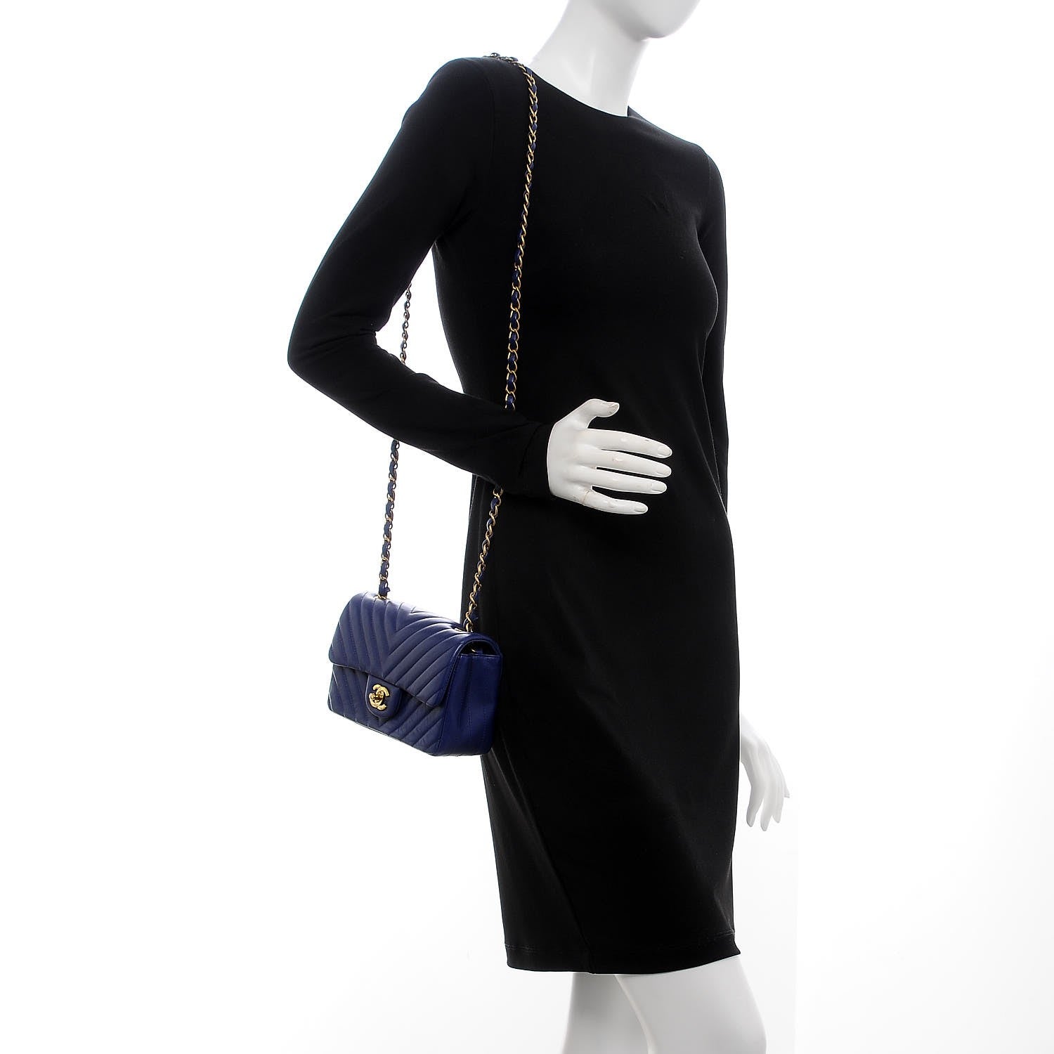Chanel Lambskin Chevron Quilted Mini Rectangular Flap Blue 2 of 9