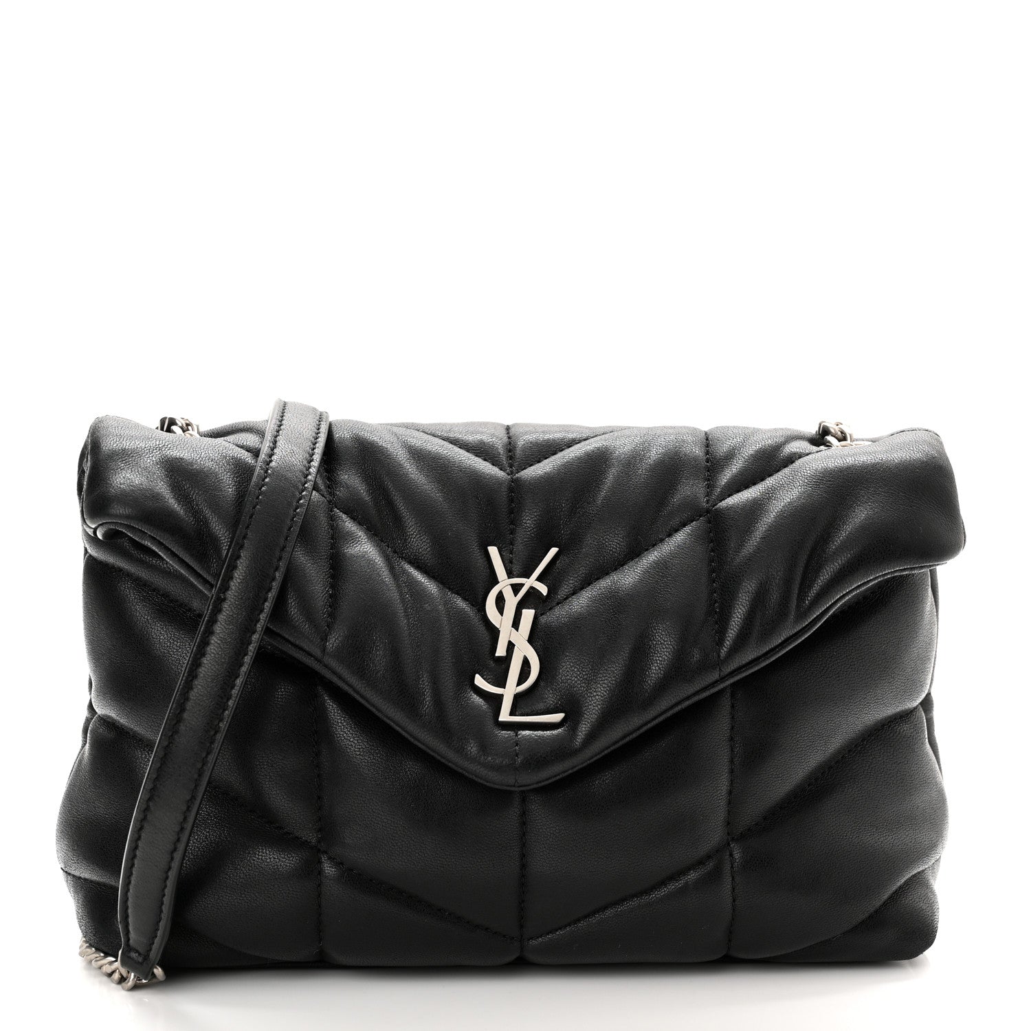 Saint Laurent Lambskin Quilted Toy Loulou Puffer Monogram Chain Satchel Black 2 of 11
