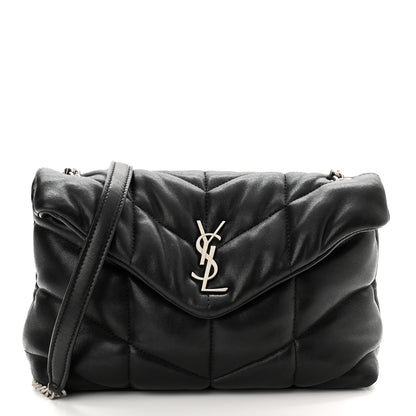Saint Laurent Lambskin Quilted Toy Loulou Puffer Monogram Chain Satchel Black 2 of 11