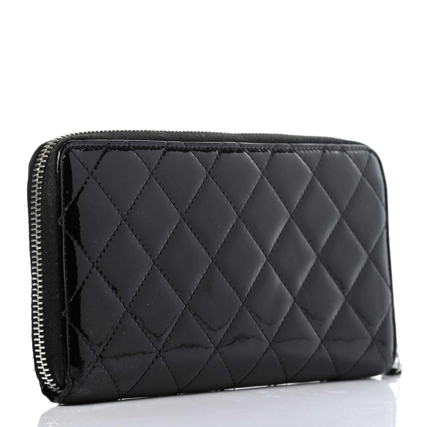 Patent Quilted Zip Around Wallet Black
