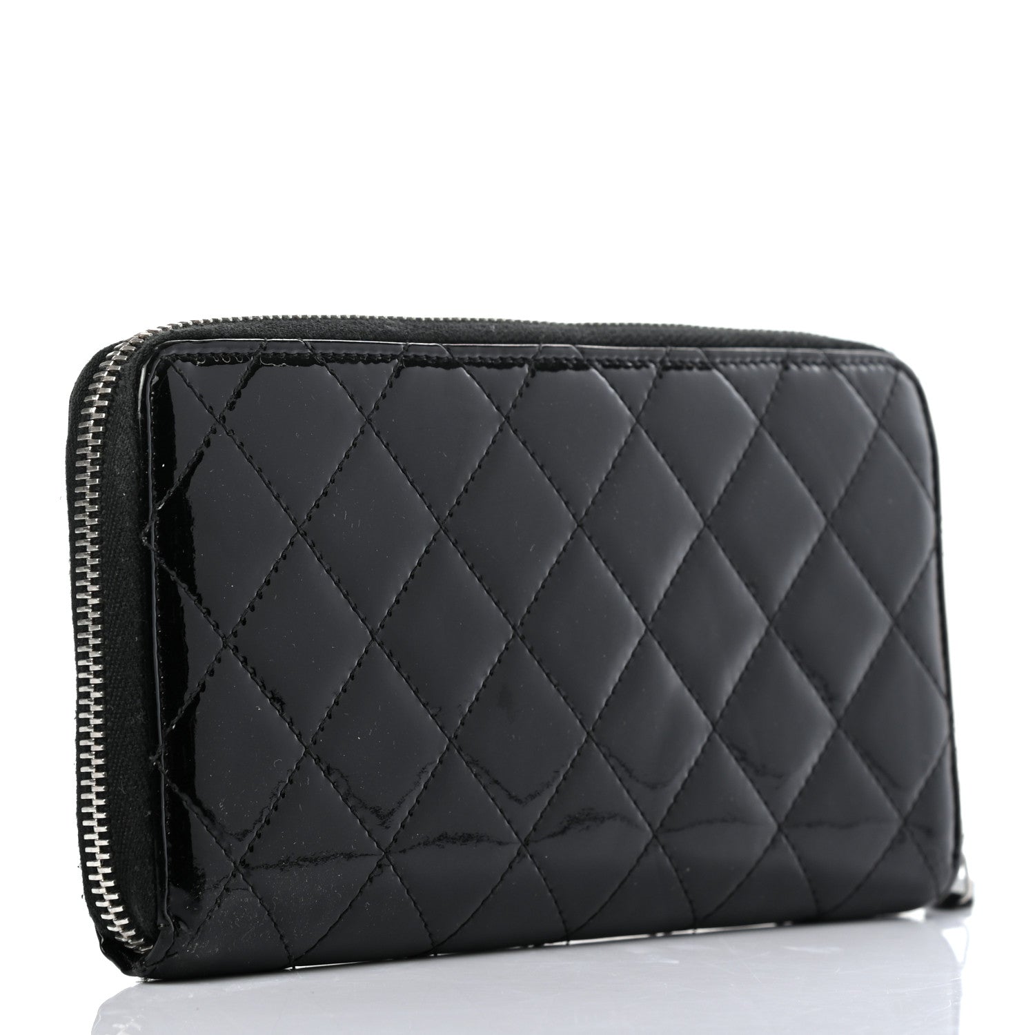 Chanel Patent Quilted Zip Around Wallet Black 3 of 8