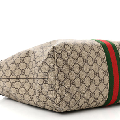 Gucci GG Supreme Monogram Textured Calfskin Web Medium Ophidia Shopping Tote Beige Ebony New Acero 9 of 10