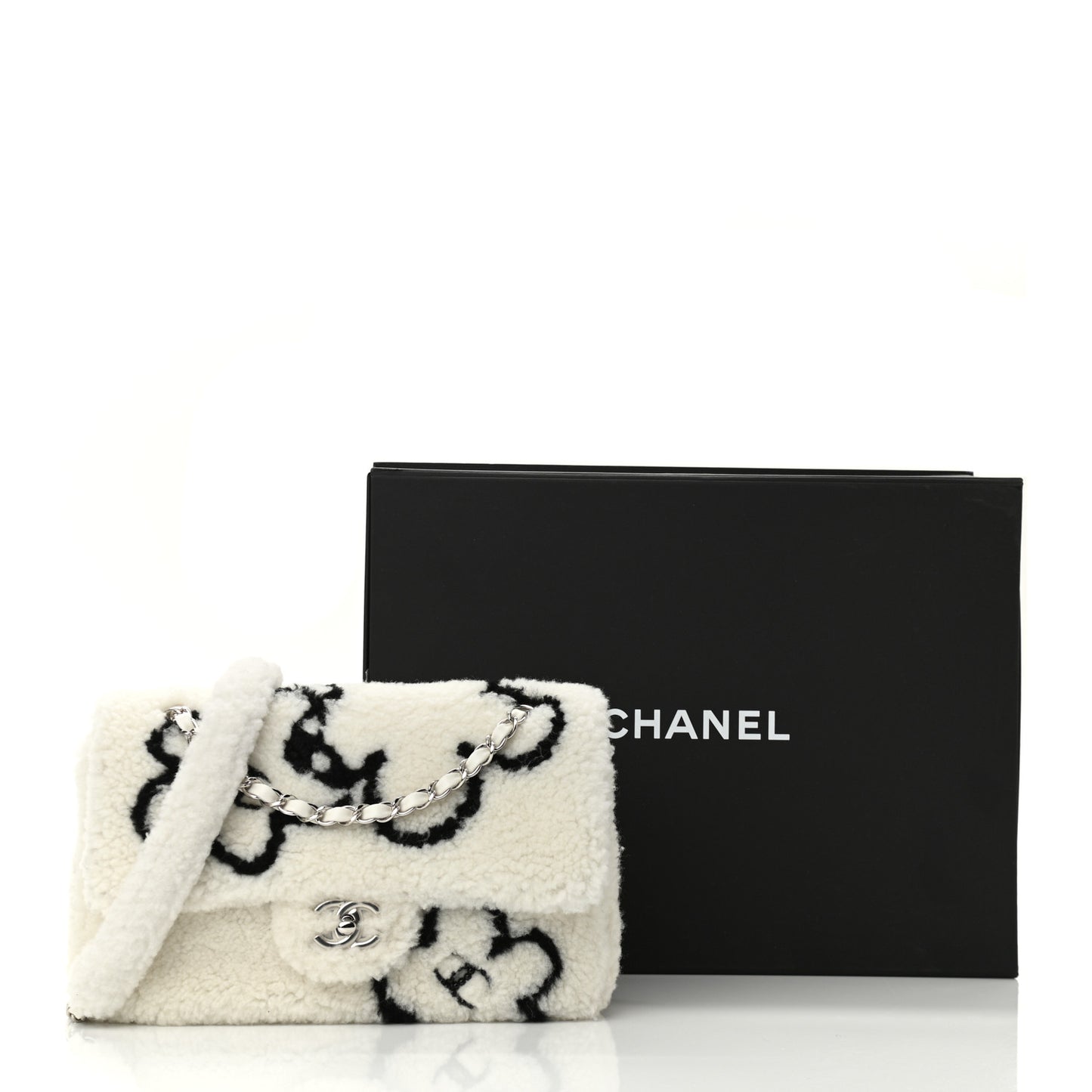 Wool Shearling Medium Single Flap Ecru Black
