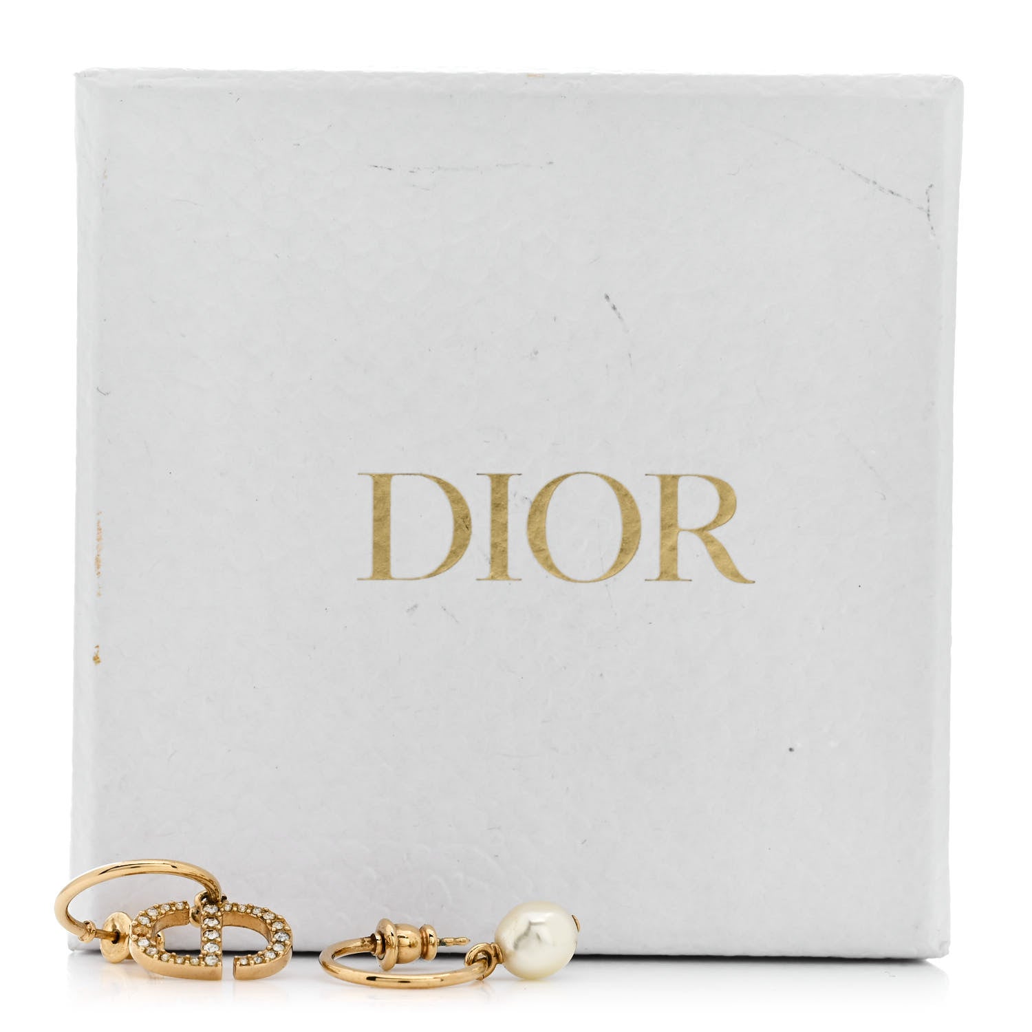 Christian Dior Pearl Crystal Petit CD Hoop Drop Earrings Gold 6 of 6